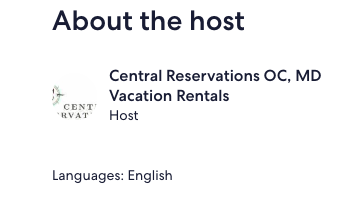 Screenshot of VRBO About the host section showing a vacation rental management company name